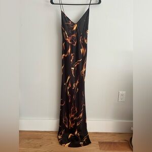 Priscavera - Black and Orange Flame Print Slip Dress